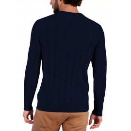 Tooluck Men's V-neck wide-striped pullover sweater