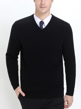 Men's High Stretch Solid Knit Long Sleeve V-Neck Sweater for Spring and Fall - Outdoor Top