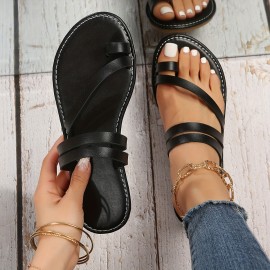 Women's Toe Loop Flat Slide Sandals - Comfortable Non-Slip Beach Slippers