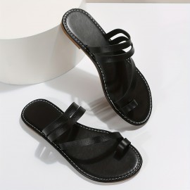 Women's Toe Loop Flat Slide Sandals - Comfortable Non-Slip Beach Slippers