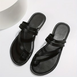 Women's Toe Loop Flat Slide Sandals - Comfortable Non-Slip Beach Slippers